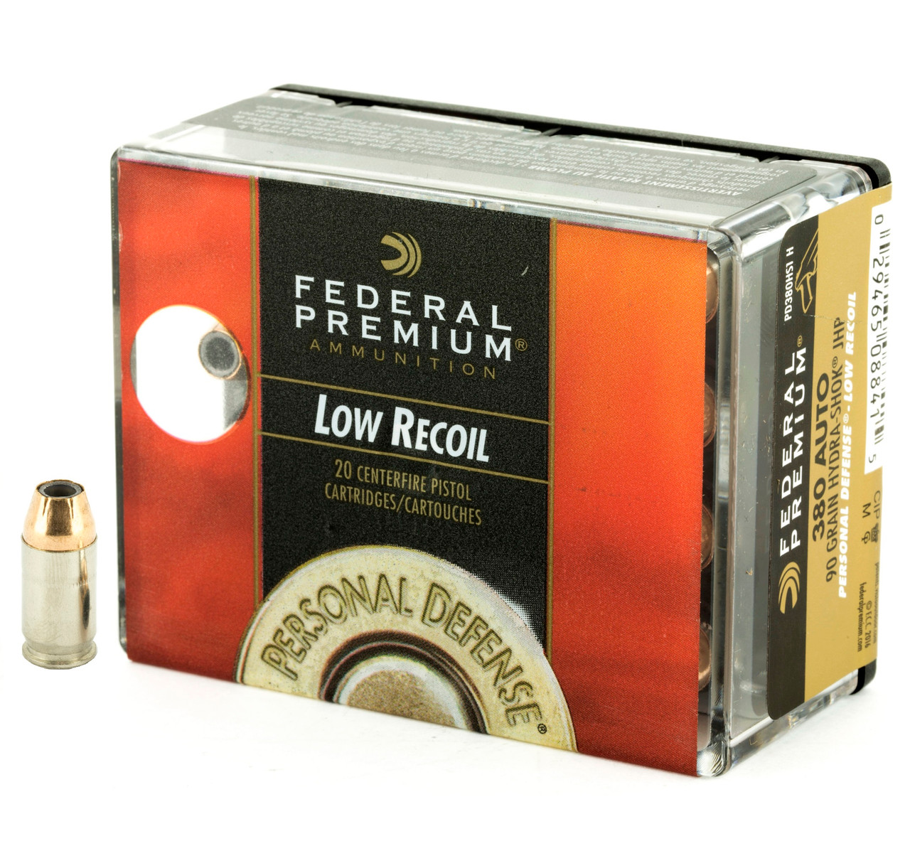Federal Premium Low Recoil .380 ACP 90gr Hydra-Shok Jacketed Hollow Point 20/Box